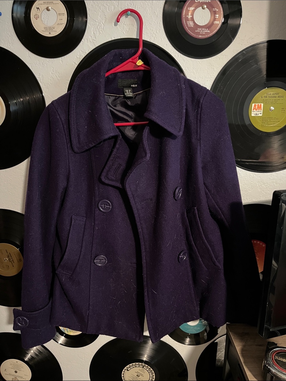 H&M Women’s Deep Purple Wool-Blend Pea Coat